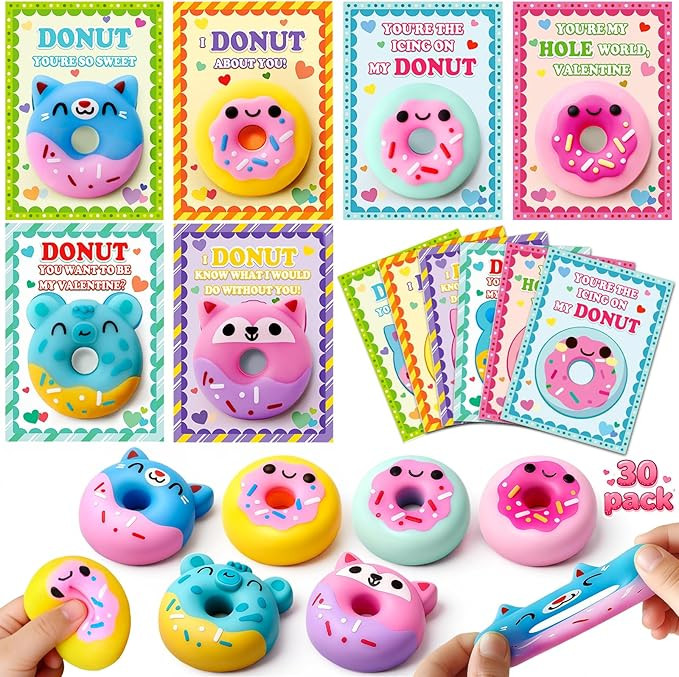 30 Pcs Kids Valentines Day Cards with Stretchy Donut Toys, Valentines Day Gifts for Kids Classroo... | Amazon (US)
