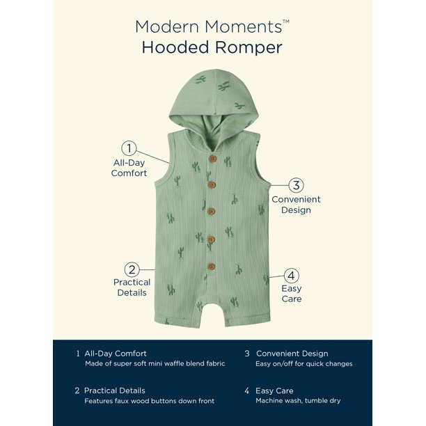 Modern Moments by Gerber Baby Boy Hooded Sleeveless Romper, Sizes 0/3M-24M | Walmart (US)