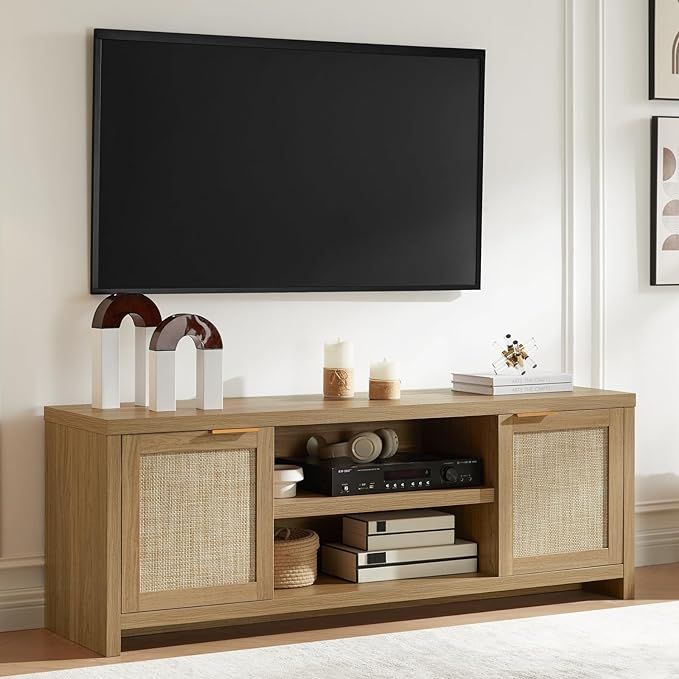 Hampstead Mid Century Modern TV Stand for Living Room, Entertainment Center for 65 inch TV,2 Ratt... | Amazon (US)