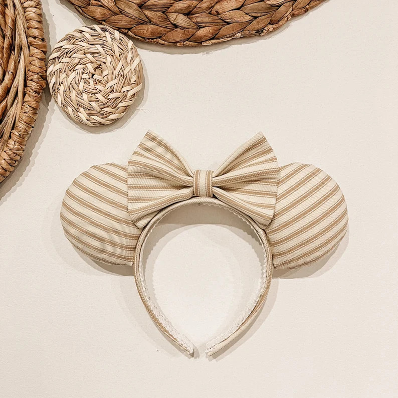 Sea Salt Beige Striped Mickey Mouse Ears | Minnie Ears | Mouse Ears | Disney Ears | Beige Ears | ... | Etsy (US)