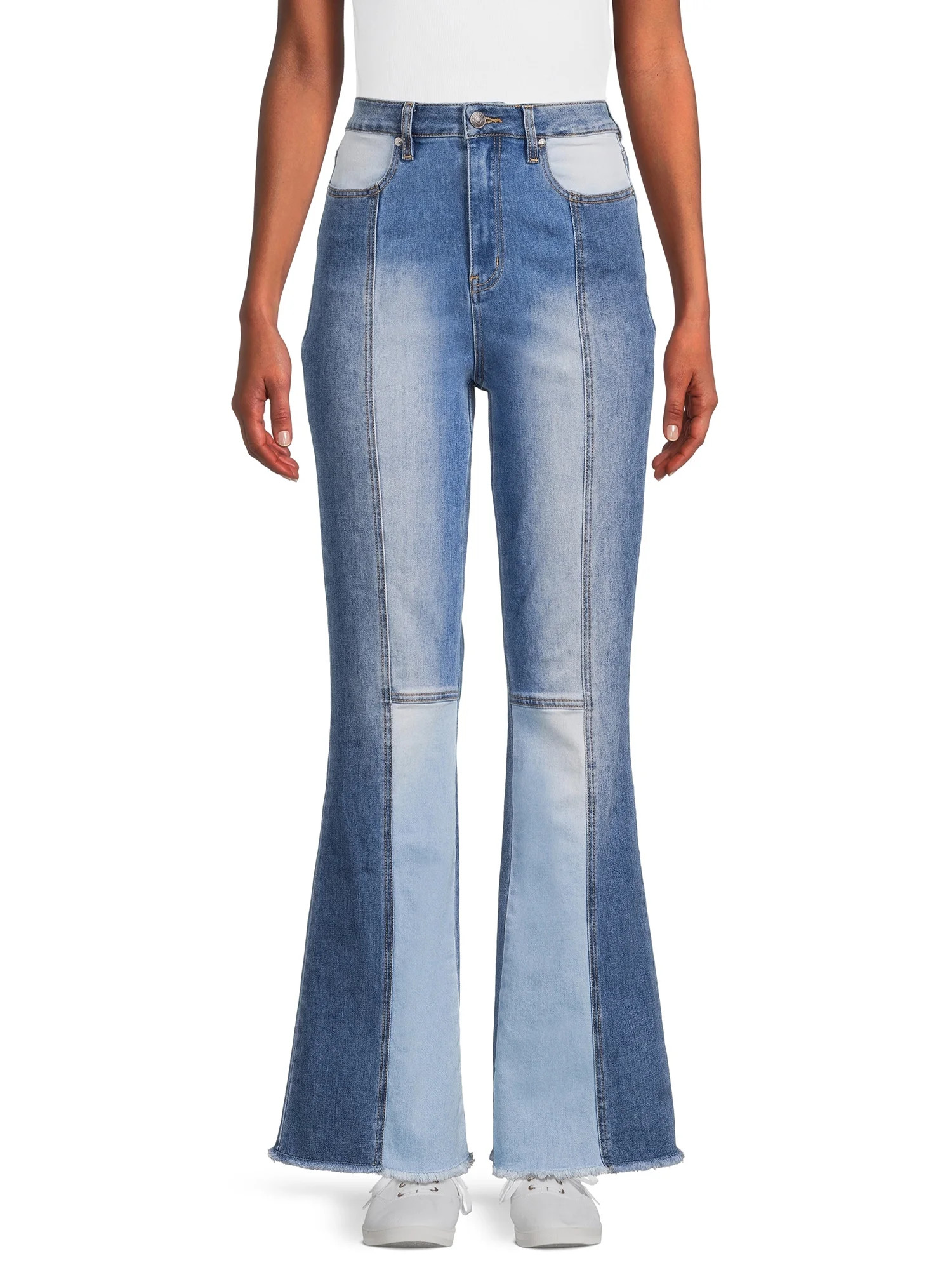 Madden NYC Women's and Juniors’ Patchwork Flare Jeans - Walmart.com | Walmart (US)