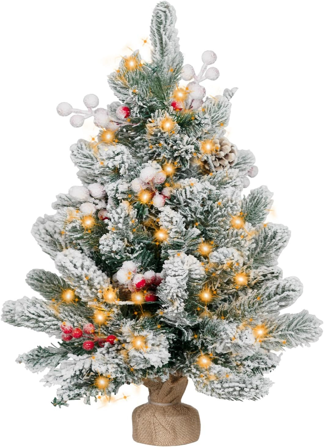 2FT Small Christmas Tree,Flocked Artificial Mini Christmas Tree with Lights,Tabletop Xmas Tree wi... | Amazon (US)