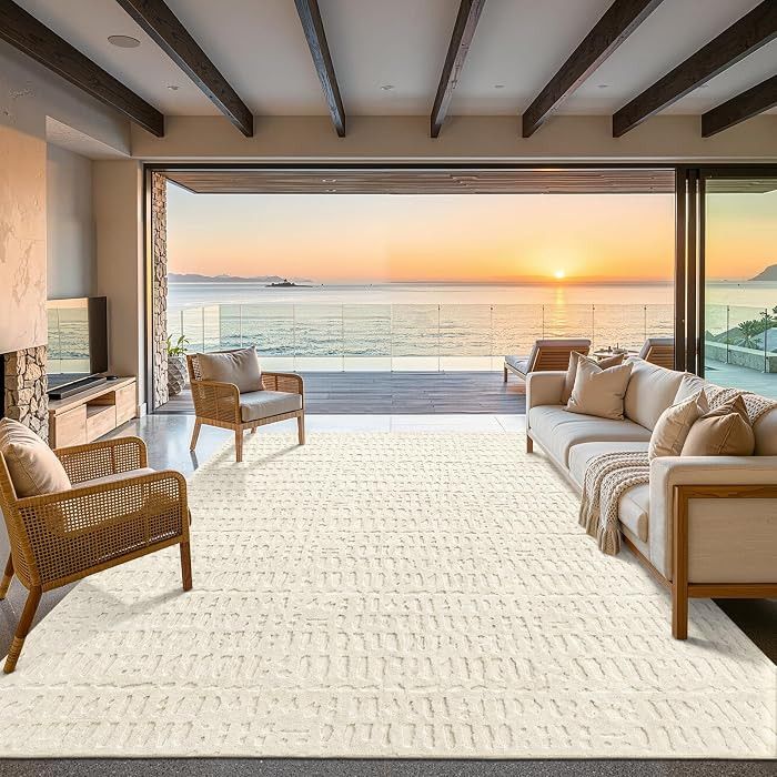 Washable 8x10 Area Rugs for Living Room Textured Non Slip, Beige | Amazon (US)