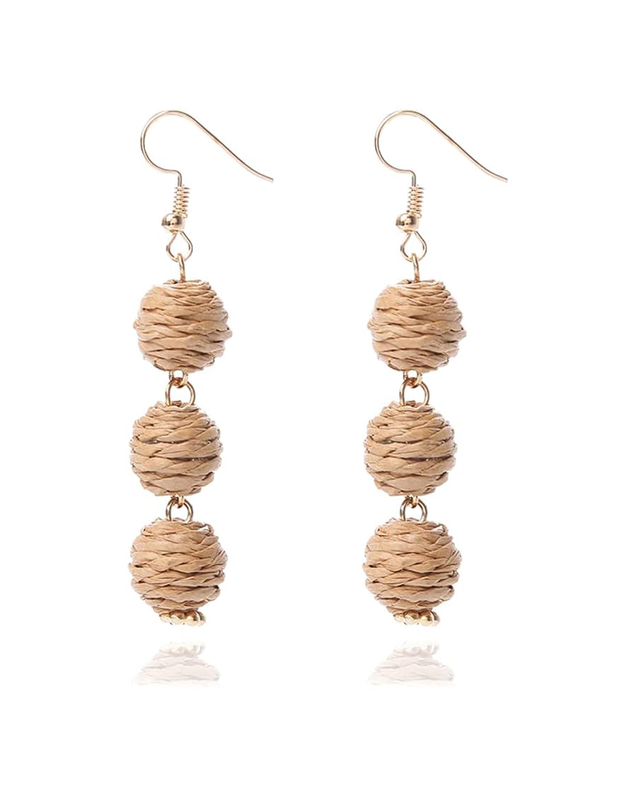 Lightweight Boho Thread Raffia Earrings for Women Handmade Braided Straw Wicker Lantern Ball Earr... | Amazon (US)
