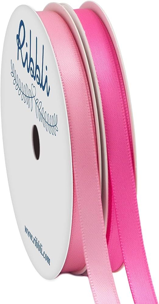 Ribbli 2 Rolls Satin Pink & Hot Pink Craft Ribbon,Total 20 Yards,(Pink 1/4-Inch x 10-Yard,Hot Pin... | Amazon (US)