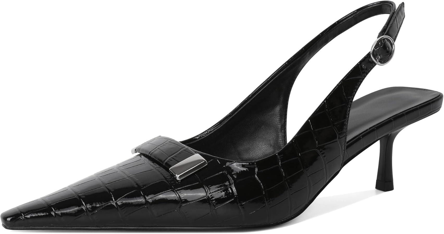 Women's Pointed Toe Slingback Heels Metal Buckle Ankle Strap Kitten Low Heel Pumps 2 Inch Stylish... | Amazon (US)