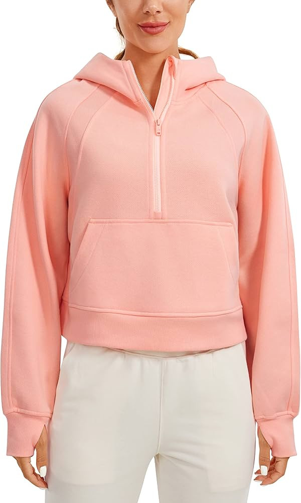 CRZ YOGA Fleece Lined Hoodies for Women Half-Zip Pullover Cropped Sweatshirt with Thumb Hole | Amazon (US)