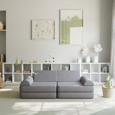 Flash Furniture Marlowe 56" Modular Kids Play Couch with 6 Soft Foam Sectional Sofa Pieces in Gray | Target