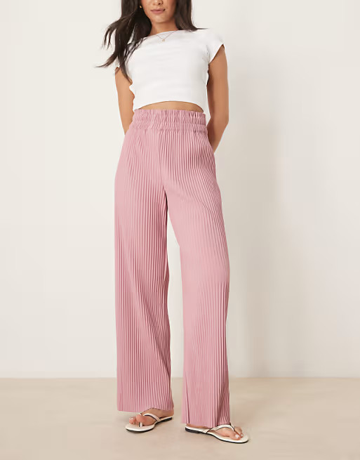 YAS high waisted wide leg plisse trousers in lilas pink | ASOS | ASOS (Global)