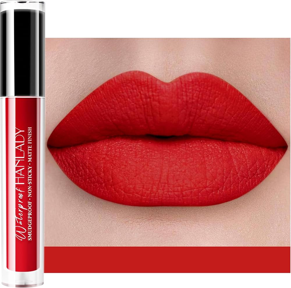 HANLADY Bright Red Lipstick Matte, Ruby Red Liquid Lipstick Long Lasting for Women, Smudgeproof L... | Amazon (US)