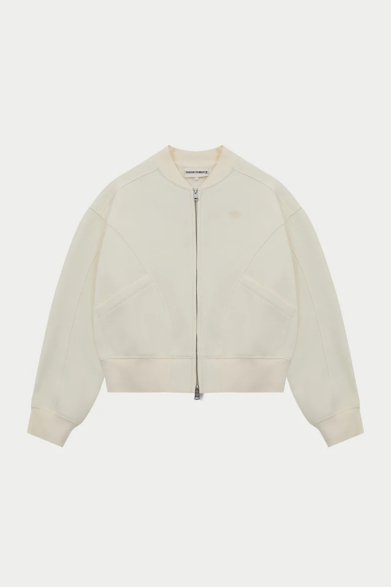 SEAM DETAIL OVERSIZED ZIP THROUGH BOMBER - OFF WHITE | The Couture Club