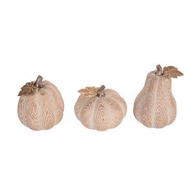 Transpac Small T C Wood Grain Pumpkin Set of 3 Decorative Ceramic Figurines for Fall Harvest Tabletop Decor | Target