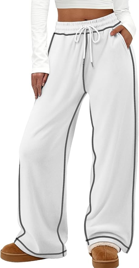 ATHMILE Track Pants Women Sweatpants Wide Leg Straight Drawstring Teen Girl Fall Jogging Soft Lou... | Amazon (US)