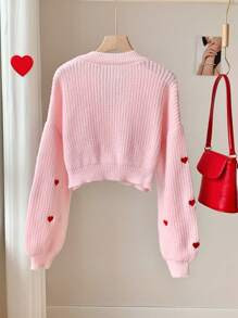 Comfortcana Women's Casual Heart Pattern Oversized Drop Shoulder Long Sleeve Cardigan, Autumn/Win... | SHEIN