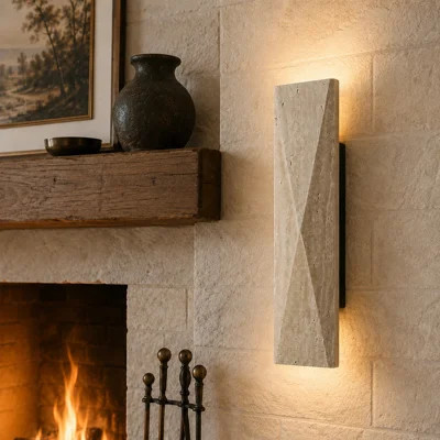 15.7" Modern Natural Travertine Integrated LED Wall Sconce, Up and Downlight Sculptural Flush Mount | Wayfair North America