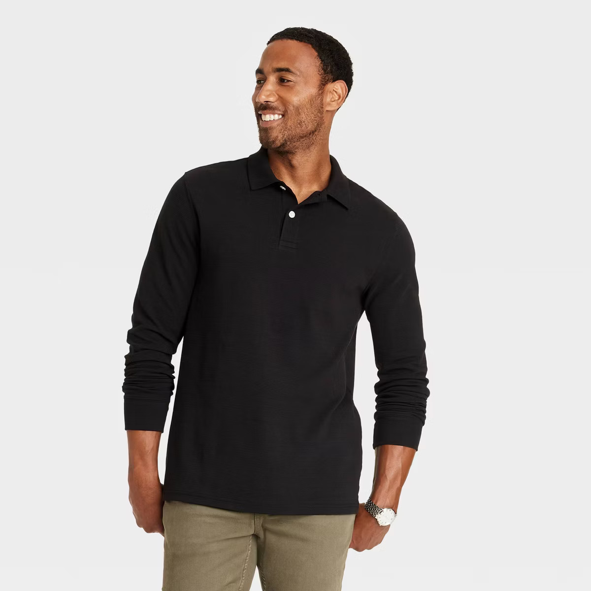 Men's Long Sleeve Polo Shirt - Goodfellow & Co™ Black L | Target