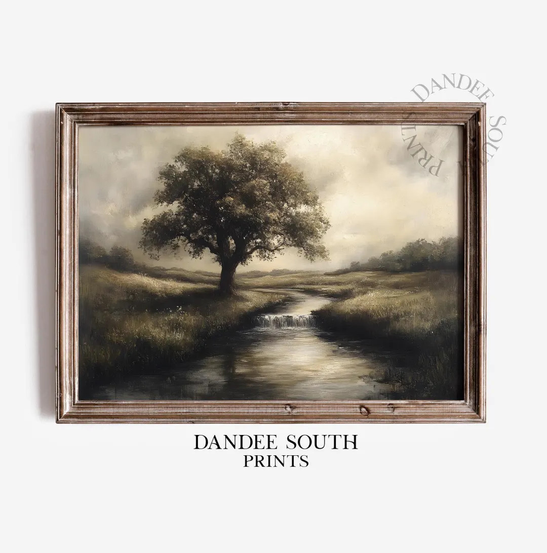 Printable Wall Art, Vintage River Landscape Digital Painting, Rural Countryside Wall Art Printabl... | Etsy (US)