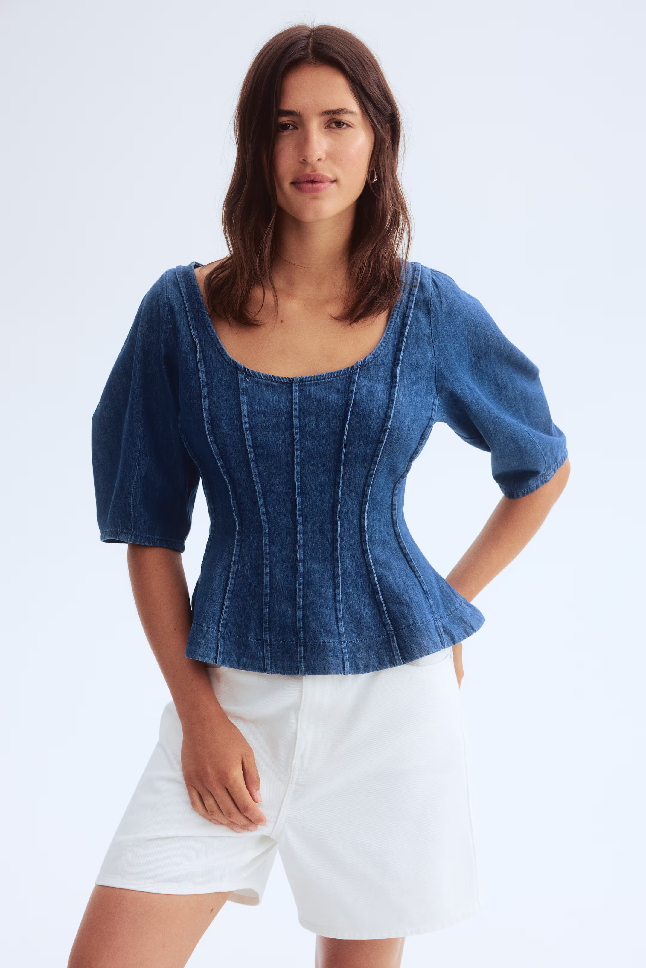 Denim peplum blouse | H&M (UK, MY, IN, SG, PH, TW, HK)