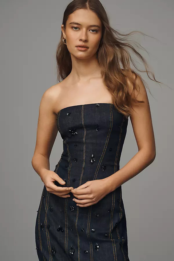 Strapless Beaded Denim Dress | Anthropologie (US)