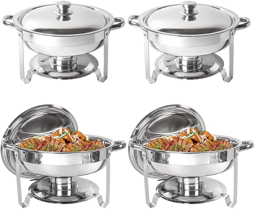 Chafing Dish Buffet Set 4 Pack, 5QT Round Stainless Steel Chafer for Catering, Upgraded Chafers a... | Amazon (US)