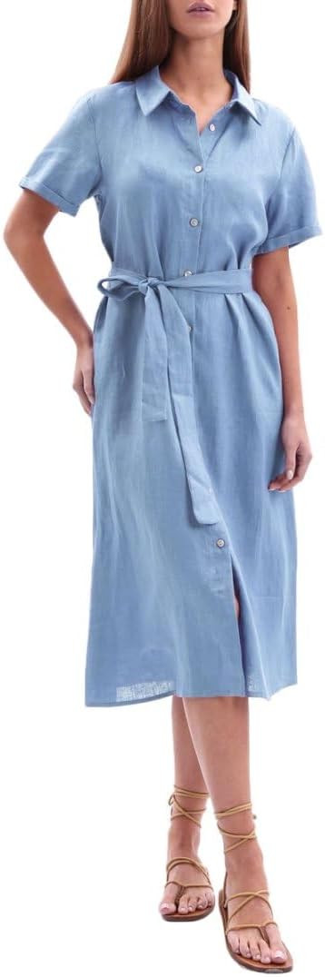 Amazhiyu Women's 100% Linen Summer Casual Loose Button Down Midi Shirt Dresses | Amazon (US)