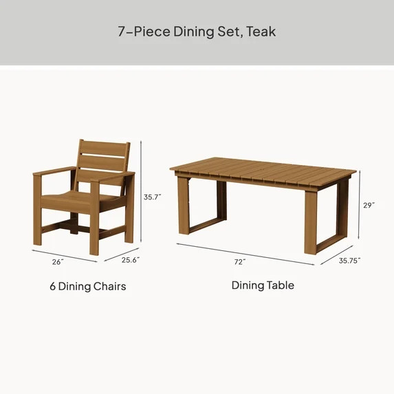 Better Homes & Gardens Ezra 7-Piece Outdoor HDPE Dining Set, Teak | Walmart (US)