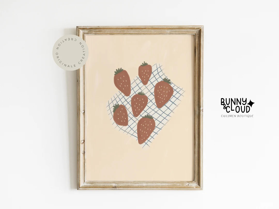 Boho Nursery Print Strawberries Wall Art Kids Decor Gender Neutral Scandinavian Art Cute Fruit Pl... | Etsy (US)