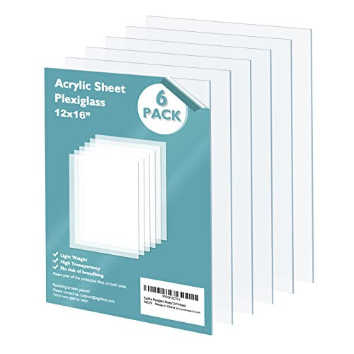 Egofine Plexiglass Sheets 6 Pack of 12x16’’ 0.04 Thick Clear Plastic Cast Transparent Plexi Glass Acrylic Sheets for Crafting Projects, Replacement Picture Frame Glass, DIY Display, Easy to Cut | Amazon (US)
