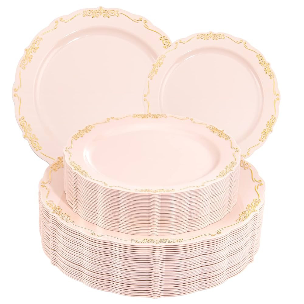 DaYammi 60 PCS Pink Gold Plastic Plates, Pink Disposable Plates with Gold Rim Include: 30 Dinner ... | Amazon (CA)