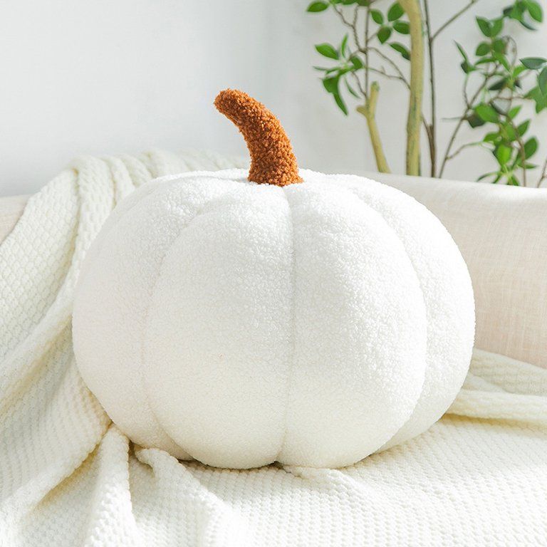 Teddy Fleece Pumpkin Throw Pillows Ultra Soft Sherpa Decorative Cute 3D Shaped Cushion, White, 15... | Walmart (US)