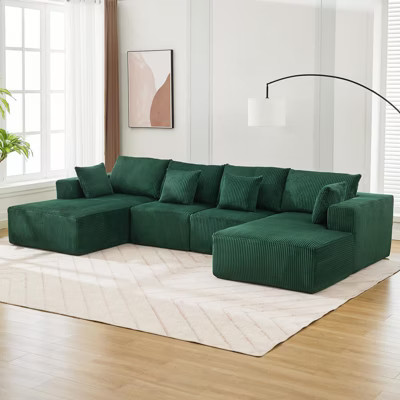Sofa, 137” Oversized U-Shaped Cloud Couch – Corduroy Modular Sectional with Double Chaise No Assembly Deep Seat Green for Living Room | Target