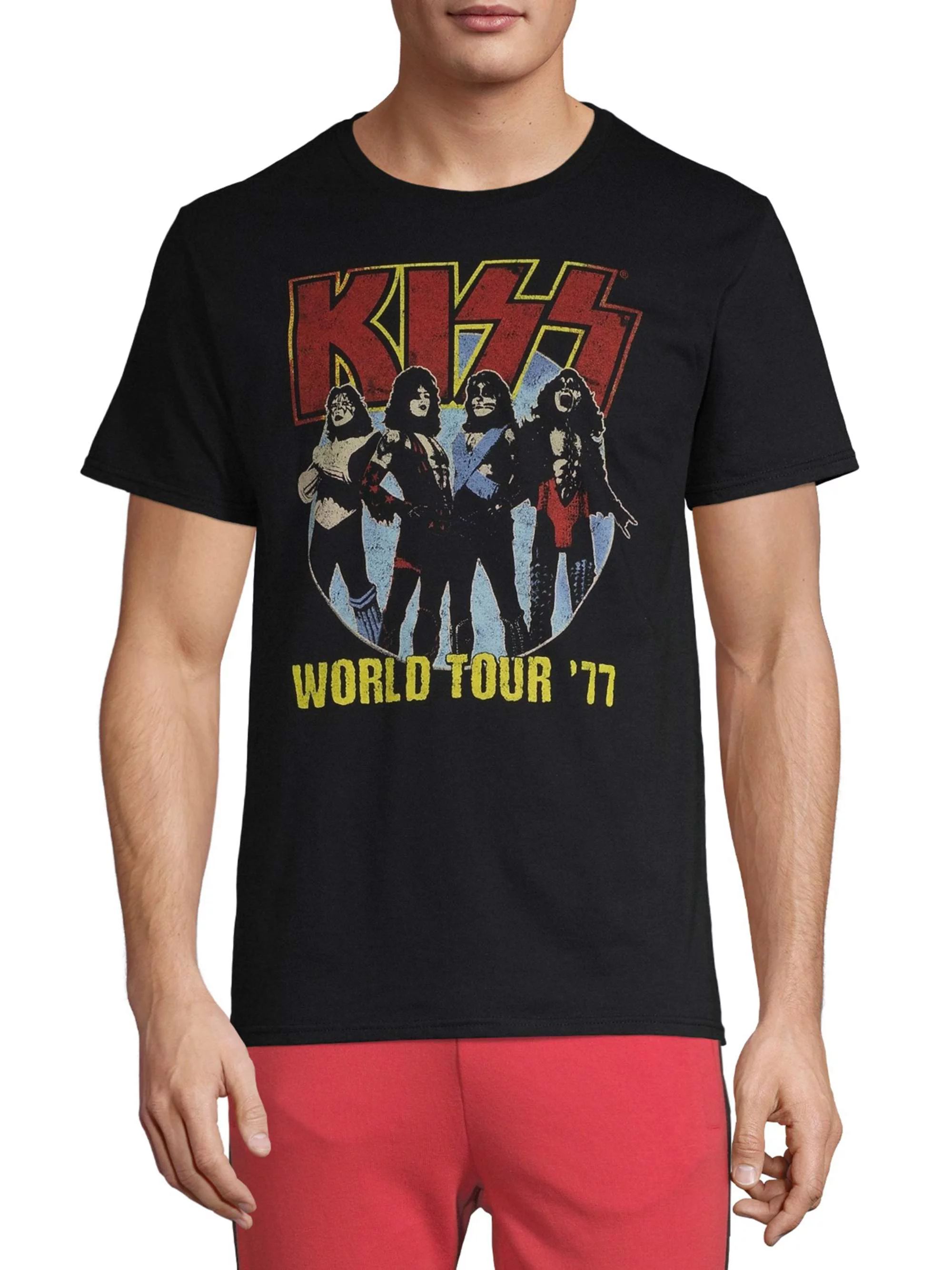 Men's Vintage KISS "World Tour '77" Band Short Sleeve Graphic Tee - Walmart.com | Walmart (US)