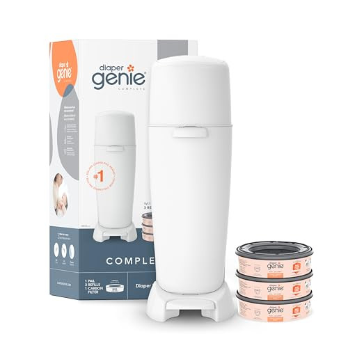 Diaper Genie Complete Pail (White) | Includes 3 Refills that hold up to 810 newborn-size diapers | Includes 1 Carbon Filter | Amazon (US)