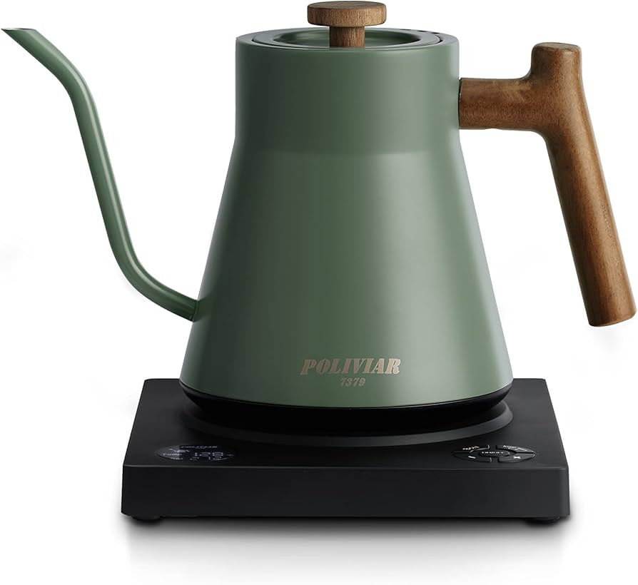 POLIVIAR Electric Gooseneck Kettle, 1200W Electric Tea Kettle Real Wood Handle, 34oz Pour Over El... | Amazon (US)