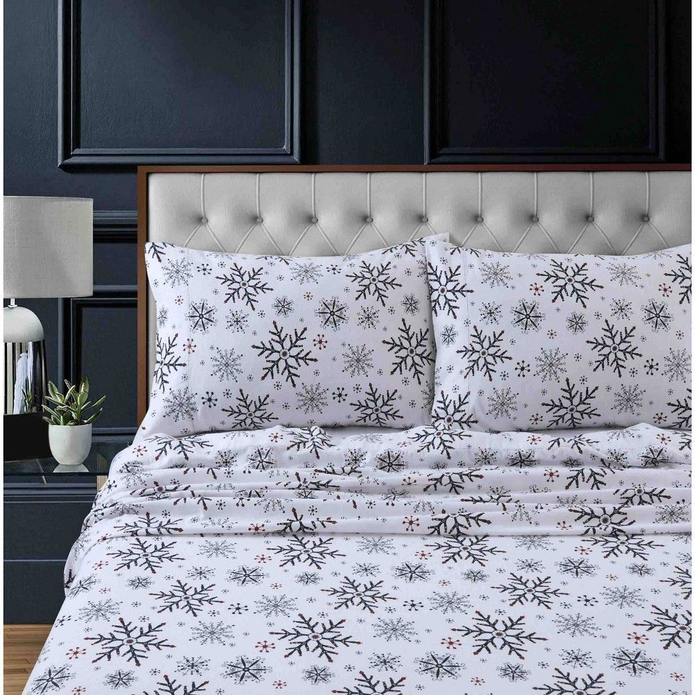Twin Printed Pattern Extra Deep Pocket Heavyweight Flannel Sheet Set Snowflake - Tribeca Living | Target