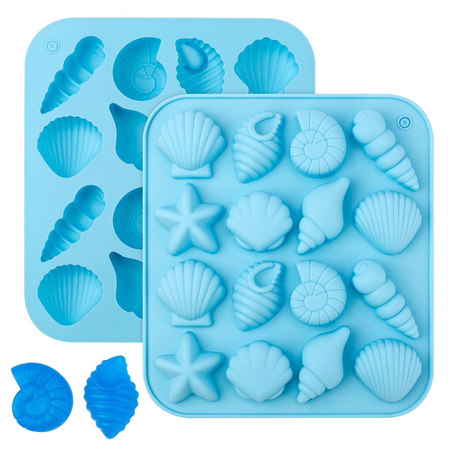 2pcs Seashell Templates, Marine Theme Silicone Molds Shells Starfish Conch Sea Silicone Moulds Sea Animal Templates for Candy Chocolate (Blue) | Amazon (US)