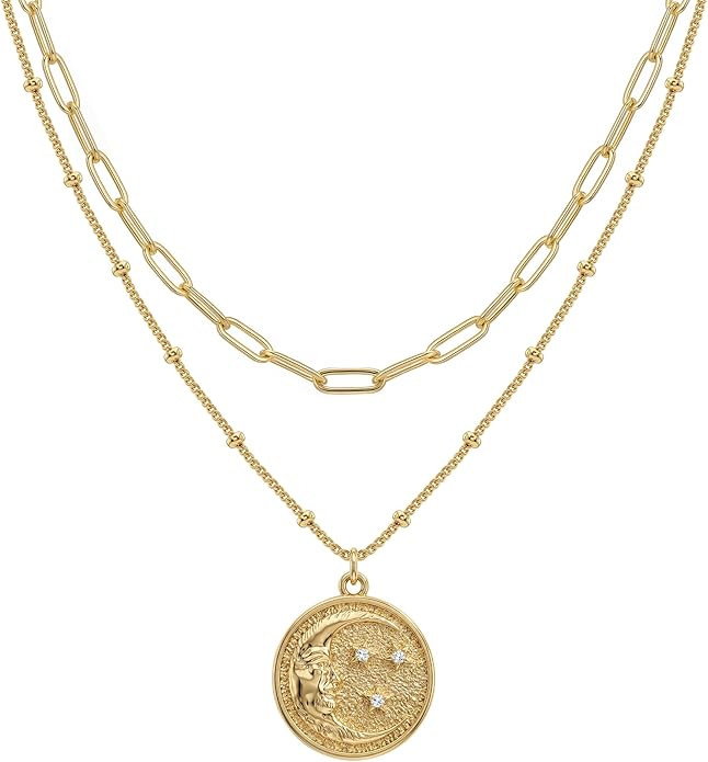 MEVECCO Layered Heart Necklace Pendant Handmade 18k Gold Plated Dainty Gold Choker Arrow Bar Laye... | Amazon (US)