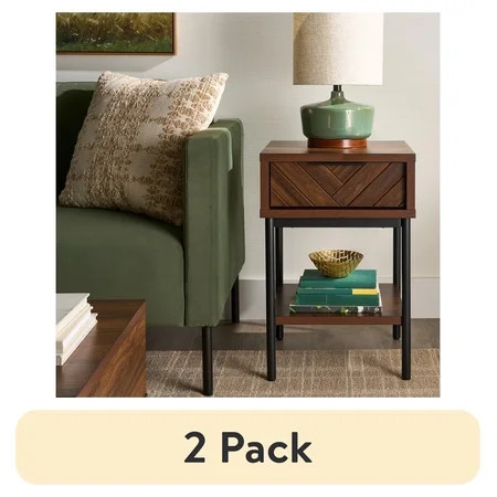 (2 pack) Better Homes & Gardens Wyatt Geo End Table, Walnut Finish | Walmart (US)
