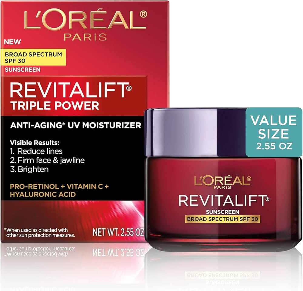 L'Oreal Paris Revitalift Triple Power Face and Neck Moisturizer, Anti Aging Face Cream with Broad... | Amazon (US)