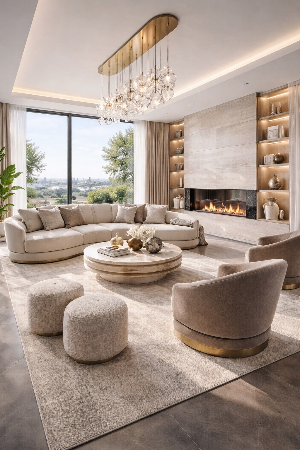 Elegant neutral living room design featuring a curved boucle sofa, round marble coffee table, crystal chandelier, and soft beige textures. This modern luxury interior blends minimalist design with warm neutral tones, creating a calm and sophisticated space perfect for contemporary homes. Ideal inspiration for modern living room decor, luxury interiors, and neutral home styling.

#luxurylivingroom #modernlivingroom #neutraldecor #beigedecor #luxuryinterior #minimalistinterior #modernhome #livingroomdesign #interiorinspiration #homedecor #modernluxury #cozylivingroom #neutralinterior #luxuryhome #livingroominspo