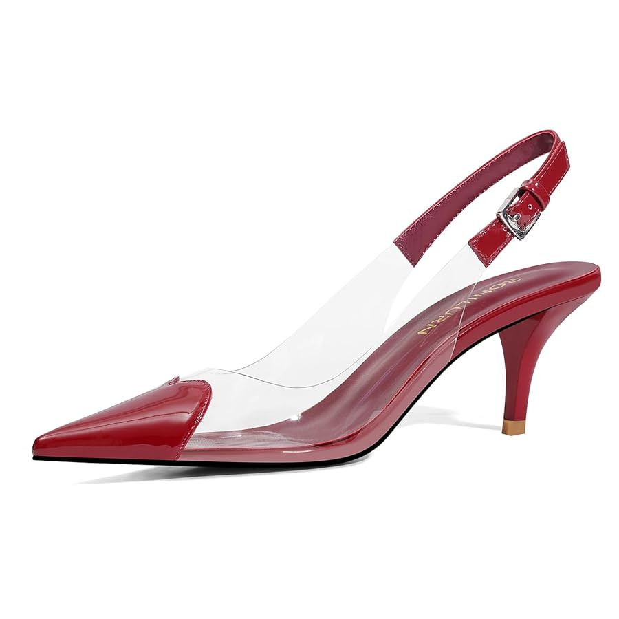 Women's Kitten Heels Clear Slingback Closed Pointed Toe Pumps Low Heel Dress Shoes Sling Back Com... | Amazon (US)