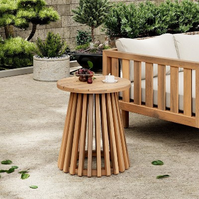 MOEPISY Outdoor Acacia Wood Patio Round End Table, Light Teak | Target