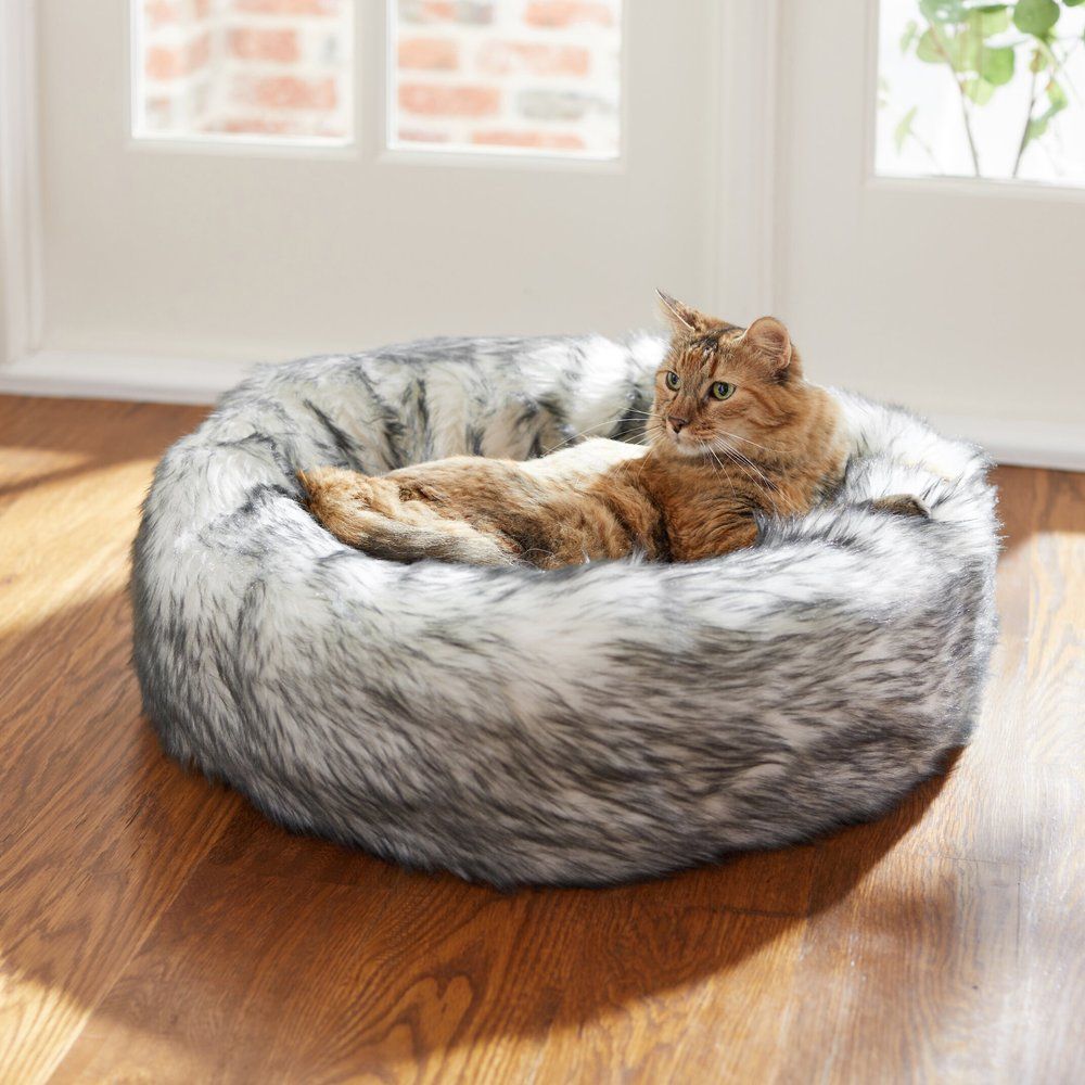 Frisco Fur Donut Cat & Dog Pillow Bed, Gray, Small | Chewy.com