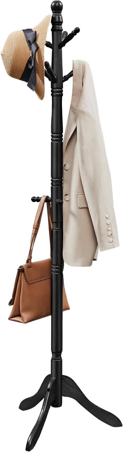 VASAGLE Solid Wood Coat Rack and Stand, Free Standing Hall Coat Tree with 10 Hooks for Hats, Bags... | Amazon (US)