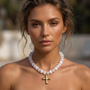 Chunky Cross Necklaces for Women,Colorful Resin Big Beads Beaded Choker Necklace Statement Fashio... | Amazon (US)