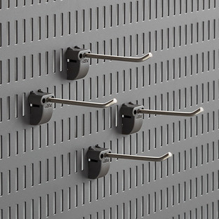 Garage— by Elfa Long Pegboard Straight Hook Matte Grey Pkg/4 | The Container Store