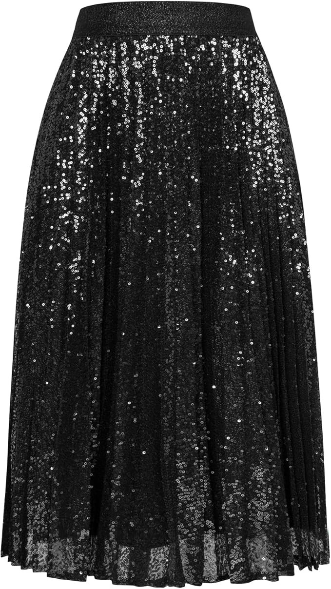 GRACE KARIN Women's Sequin Skirt for Party Shiny Sparkly A Line Swing Midi Skirt | Amazon (US)