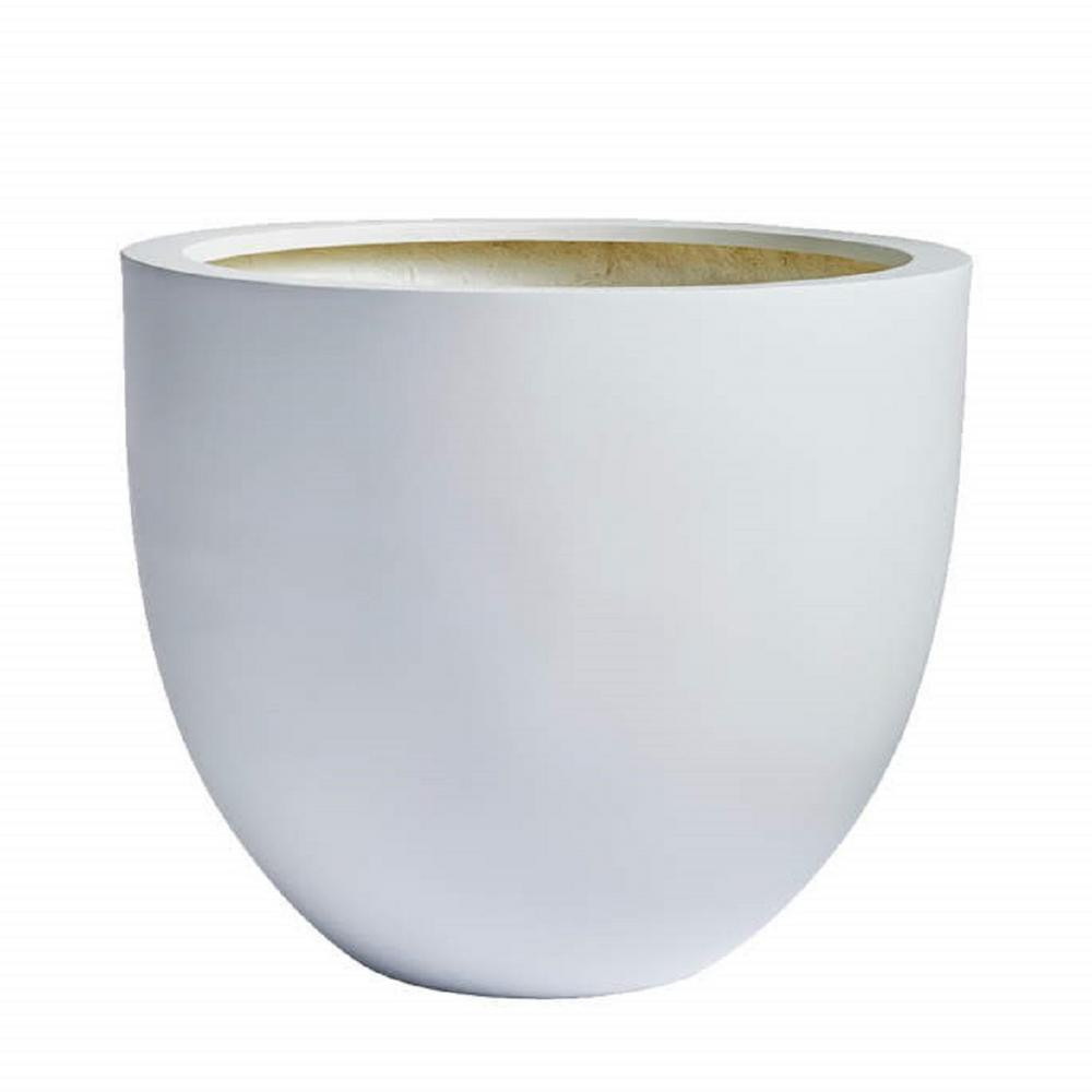 Dream Patio Long Beach 18"" dia. x 14.5""H White Fiberstone Egg Planter | The Home Depot