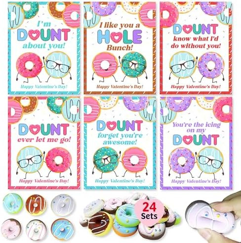 Donut Squishy Valentines Day Cards Gifts for Boys Girls Classroom Exchange, 24 Packs Valentines D... | Amazon (US)