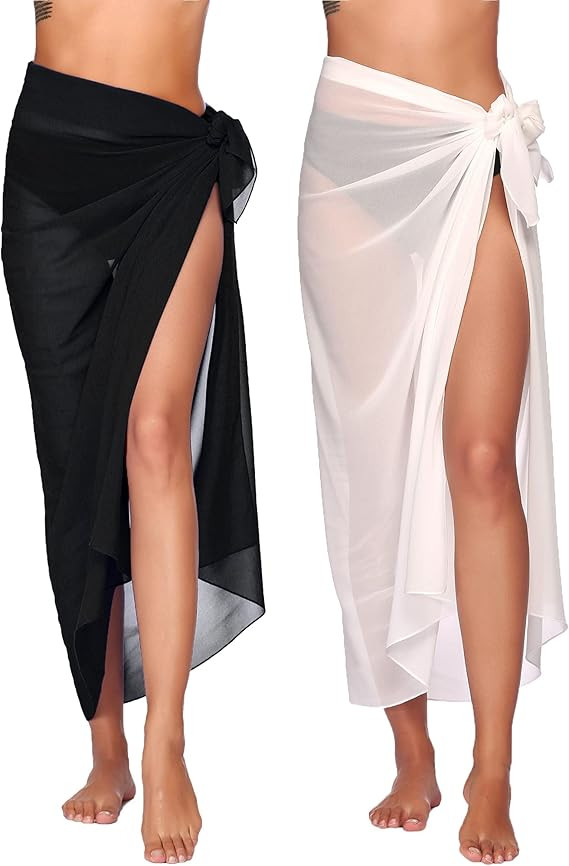 Ekouaer Sarong Swimsuit Coverup for Women Chiffon Long Beach Tie Wrap Skirt Sexy Bikini Sheer Sca... | Amazon (US)